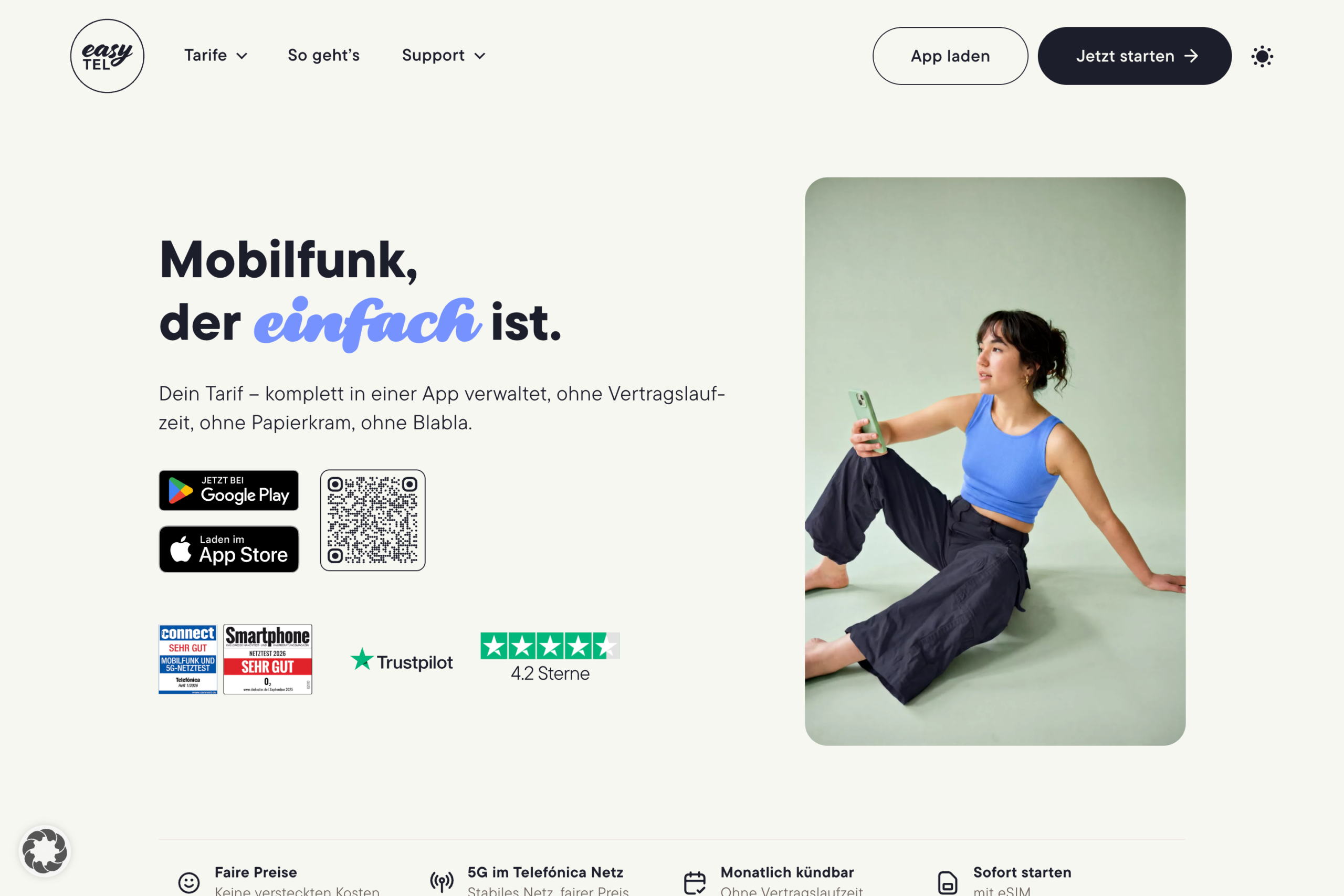 Startseite der Website eines Mobilfunkanbieters nach dem Relaunch.