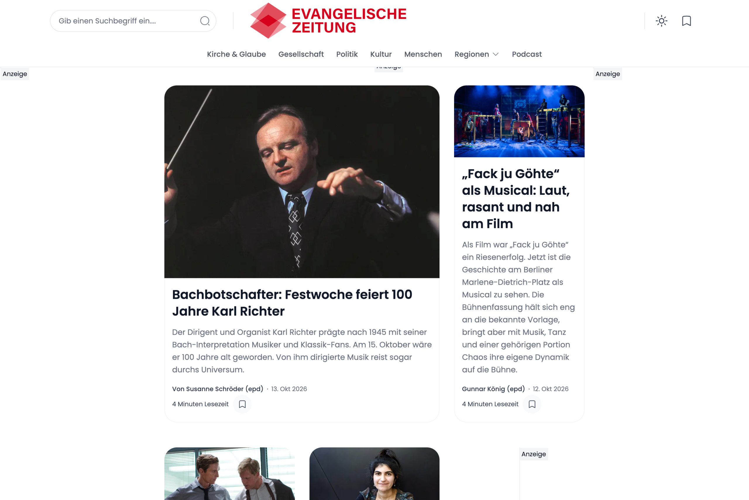 Startseite der Evangelischen Zeitung nach dem Relaunch.