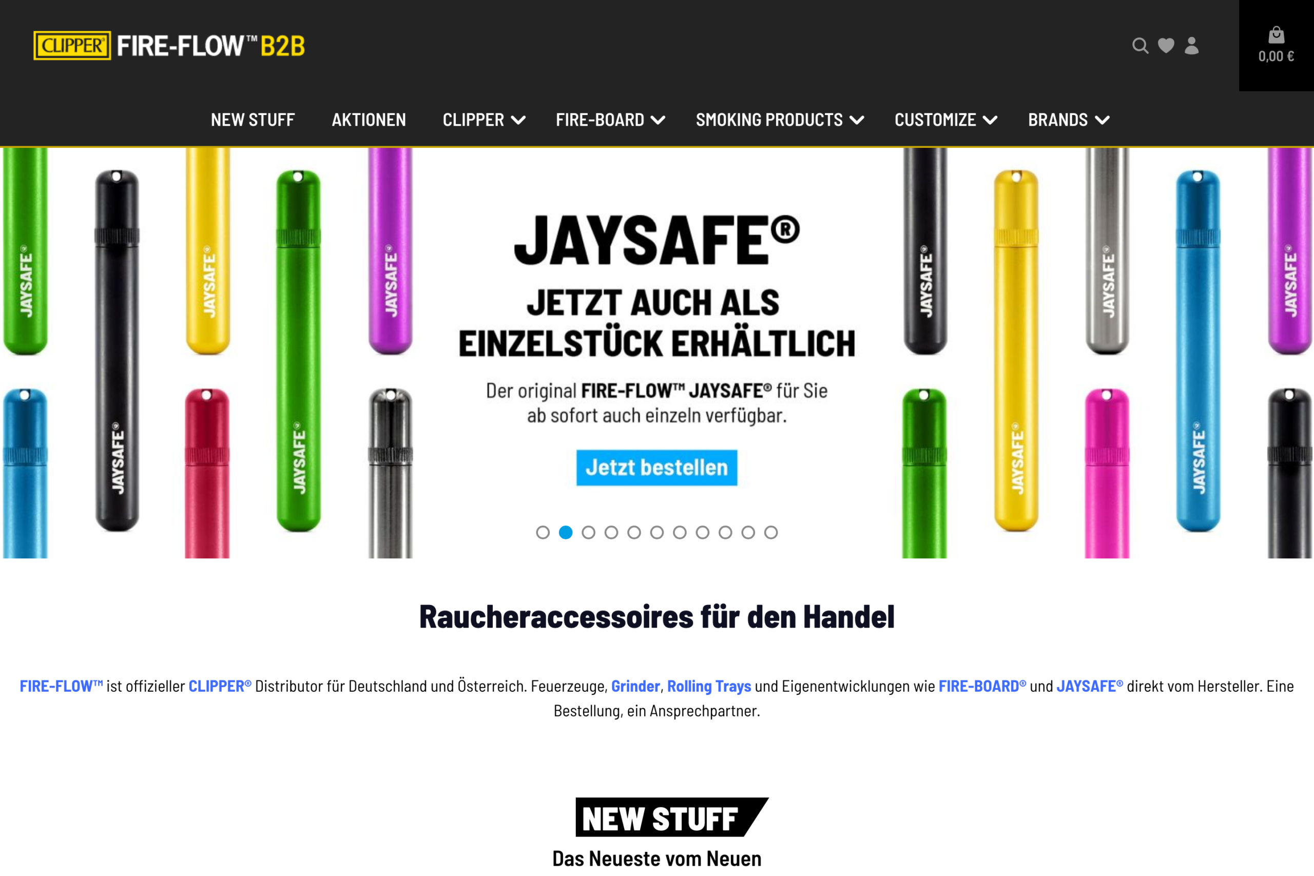 Startseite des B2B-Shops von Fire-Flow.