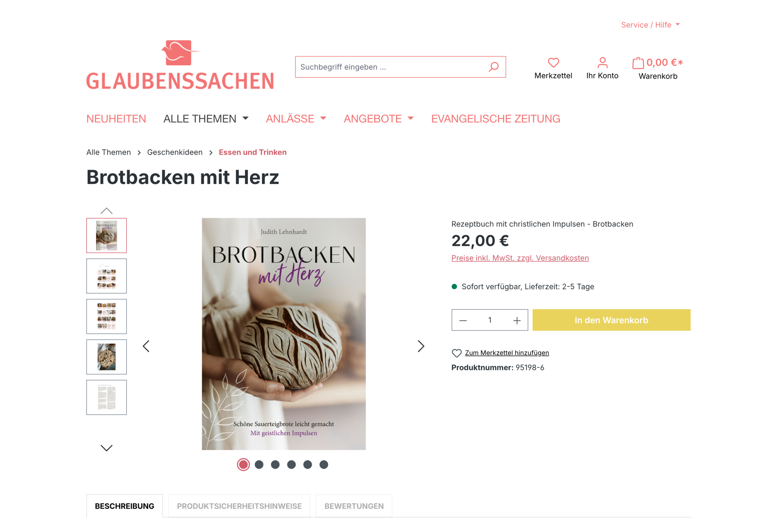 Produktseite im Online-Shop Glaubenssachen.