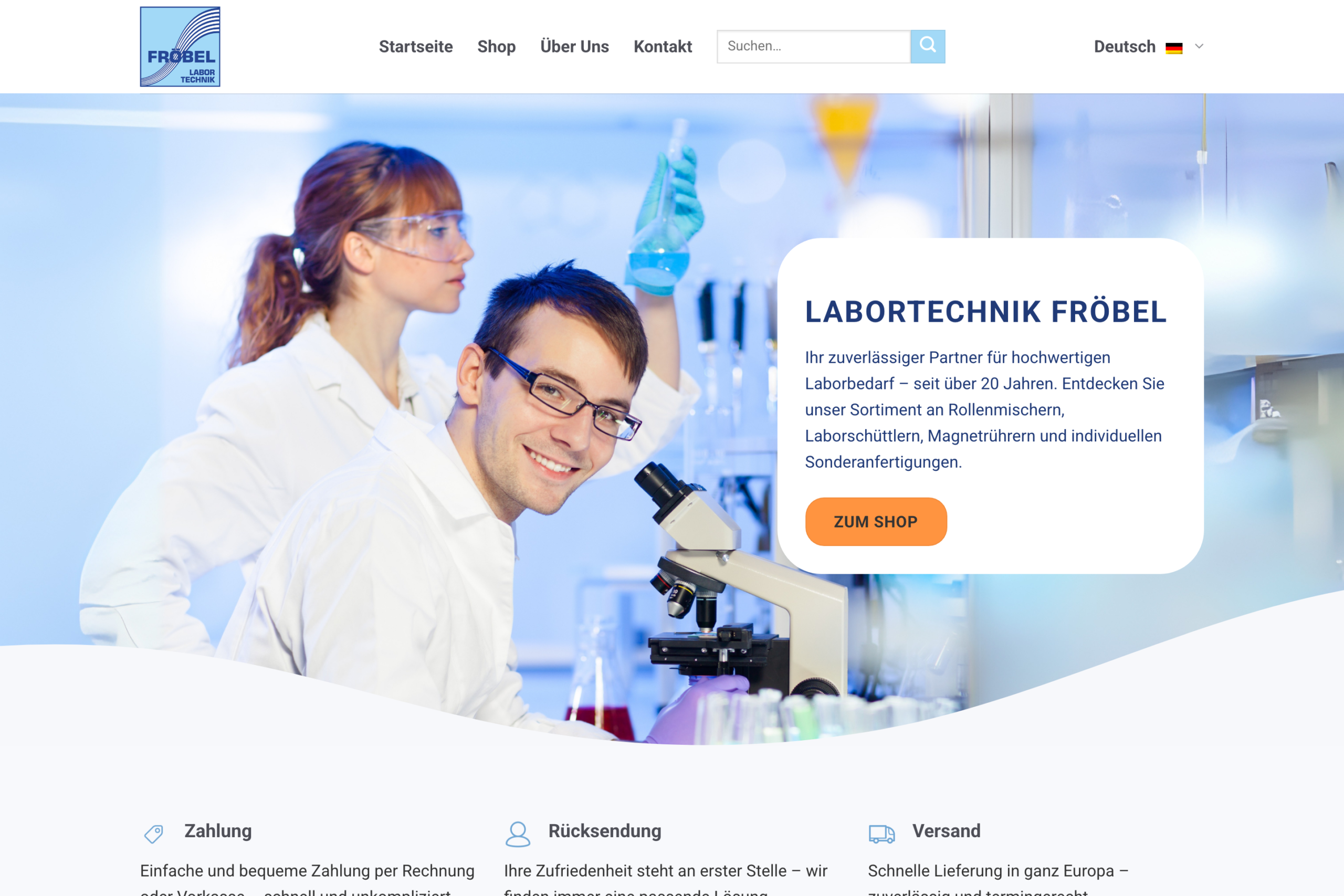 Startseite von Labortechnik Fröbel mit Online-Shop.