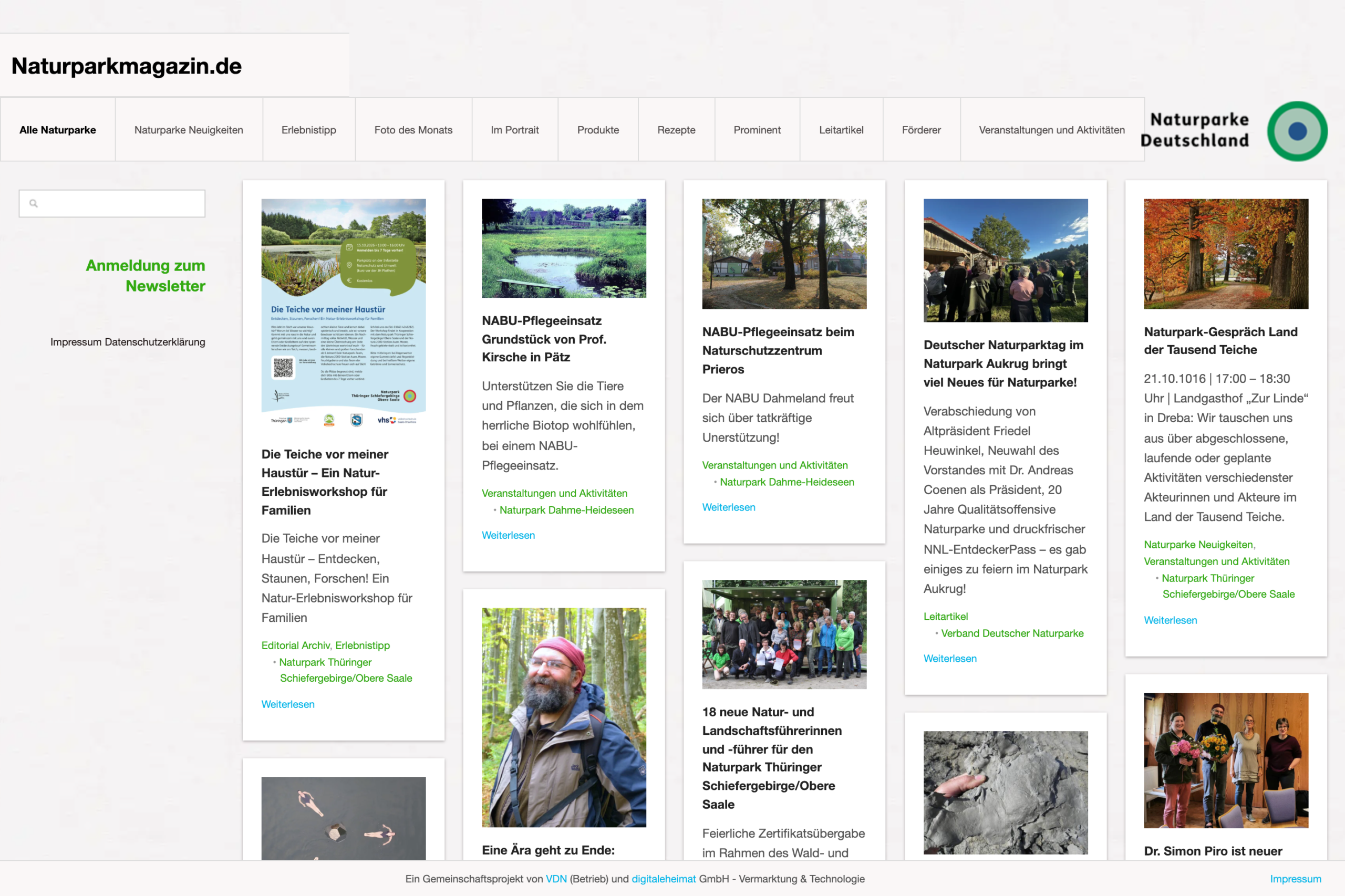 Startseite des Naturparkmagazins des Verbands Deutscher Naturparke.