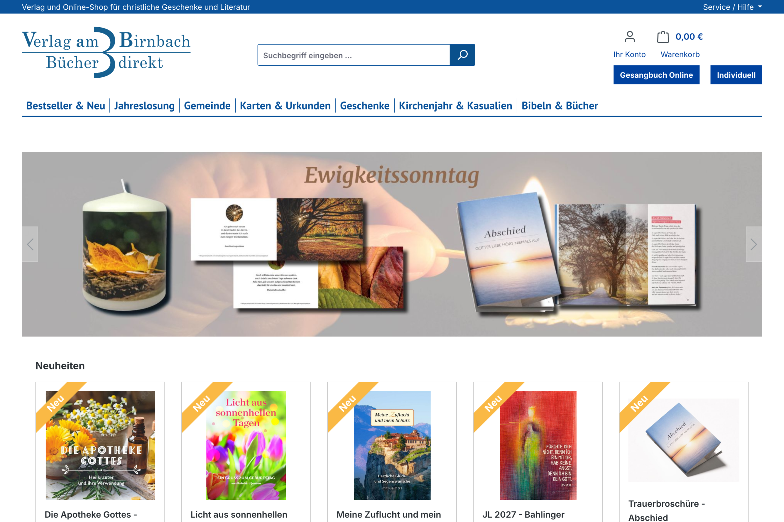 Startseite des Online-Shops Verlag am Birnbach.